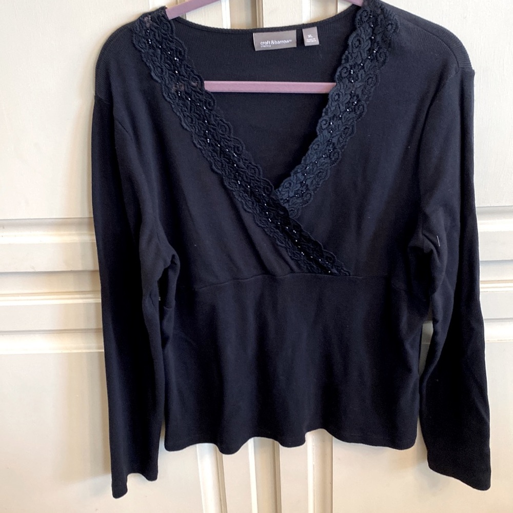 Croft and Barrow black sweater with beautiful trim.  Size XL
